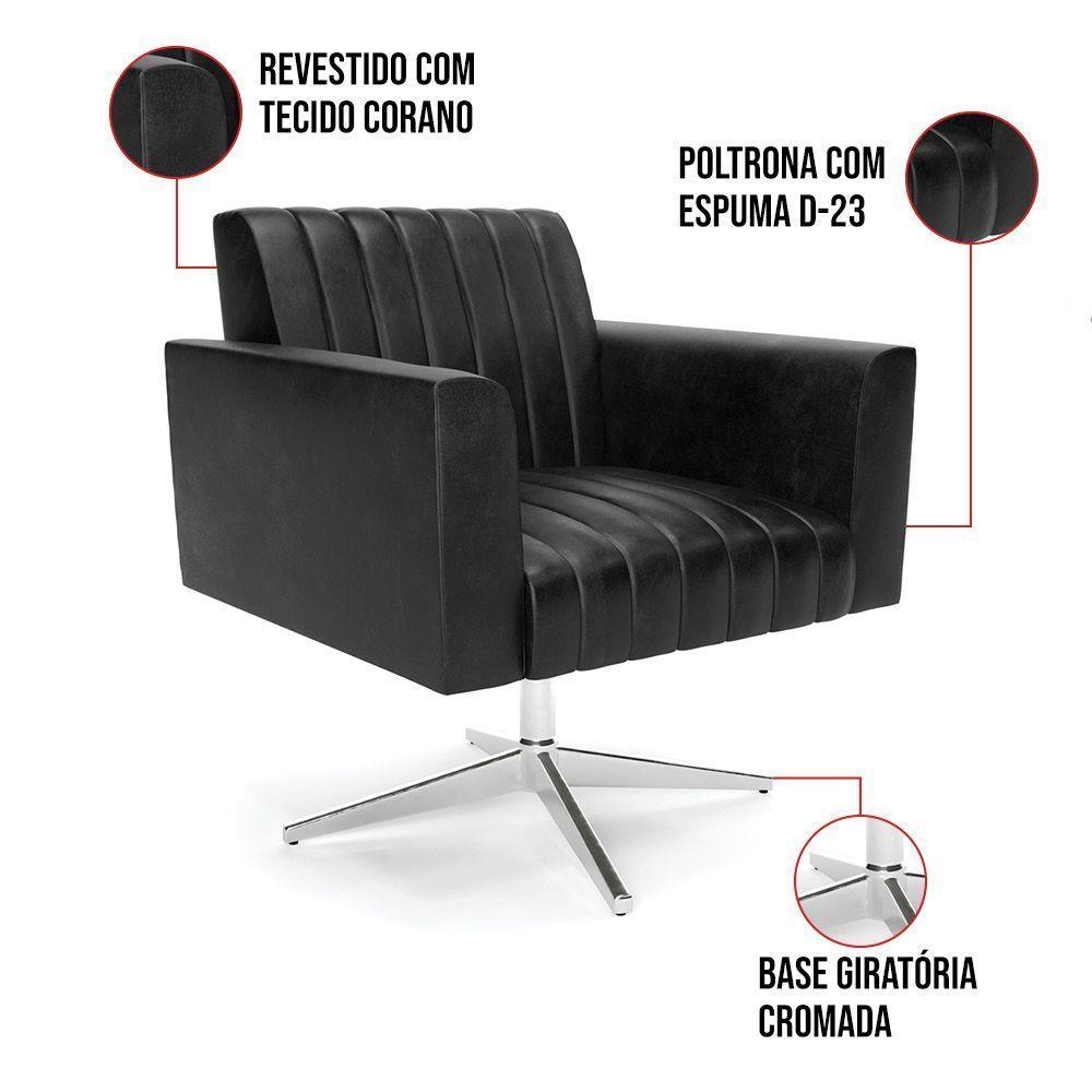 Kit 2 Poltronas Giratória Viena Gomada Corano Preto Base Cromada - D'rossi - 3