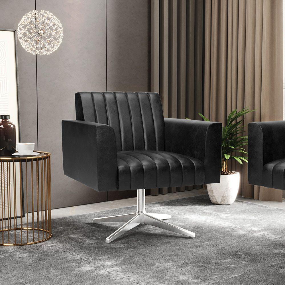 Kit 2 Poltronas Giratória Viena Gomada Corano Preto Base Cromada - D'rossi - 7