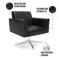 Kit 2 Poltronas Giratória Viena Gomada Corano Preto Base Cromada - D'rossi - 3
