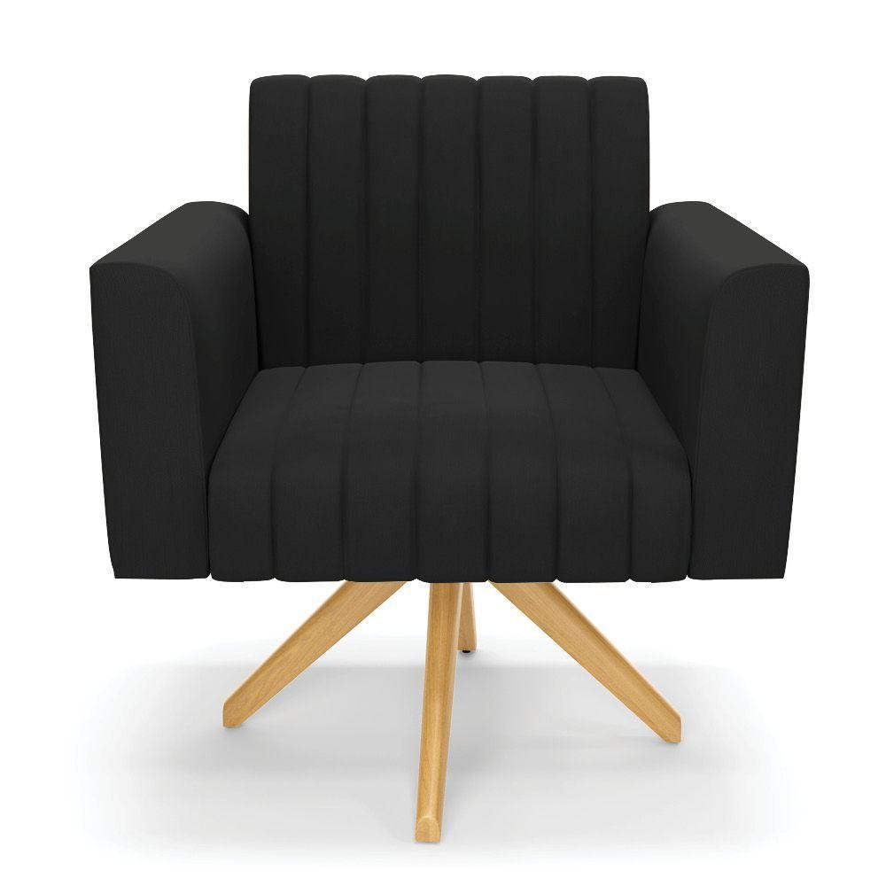 Kit 2 Poltronas Giratória Viena Gomada Suede Base De Madeira Ma30 - D'rossi Cor Preto - 6