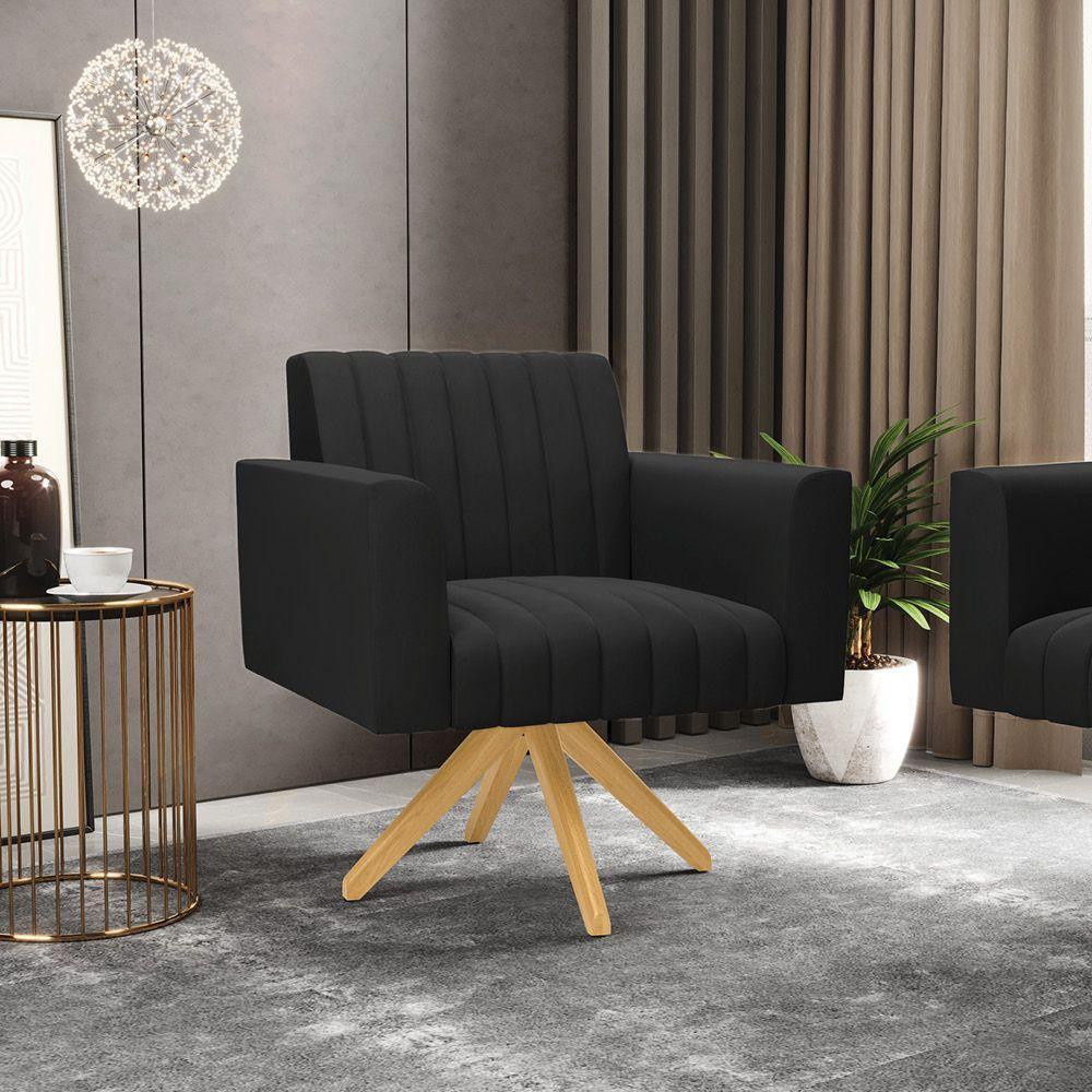 Kit 2 Poltronas Giratória Viena Gomada Suede Base De Madeira Ma30 - D'rossi Cor Preto - 7