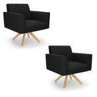 Kit 2 Poltronas Giratória Viena Gomada Suede Base De Madeira Ma30 - D'rossi Cor Preto - 1