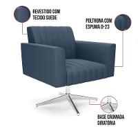 Kit 2 Poltronas Giratória Viena Gomada Suede Azul Marinho Base Cromada - D'rossi - 3
