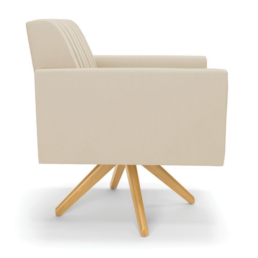 Kit 2 Poltronas Giratória Viena Gomada Suede Bege Base De Madeira Ma30 - D'rossi - 5