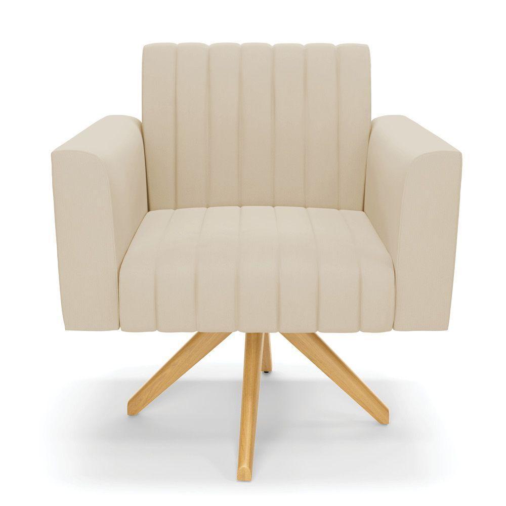 Kit 2 Poltronas Giratória Viena Gomada Suede Bege Base De Madeira Ma30 - D'rossi - 6