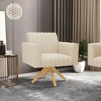 Kit 2 Poltronas Giratória Viena Gomada Suede Bege Base De Madeira Ma30 - D'rossi - 7