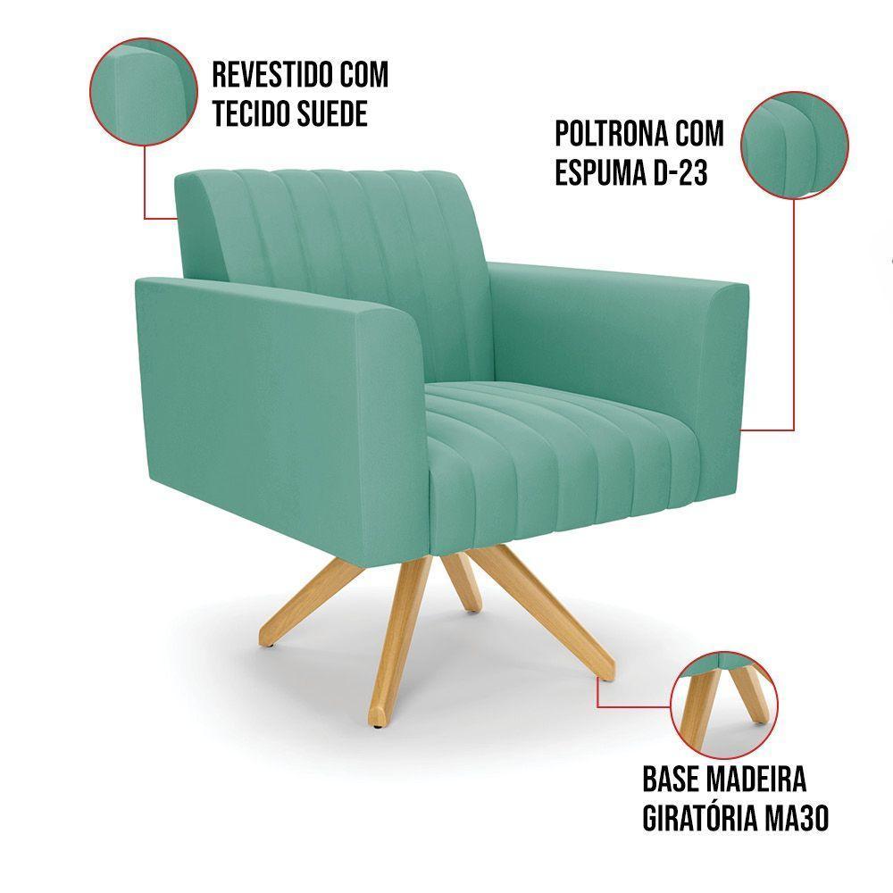 Kit 2 Poltronas Giratória Viena Gomada Suede Base De Madeira Ma30 - D'rossi Cor Azul Turquesa - 3