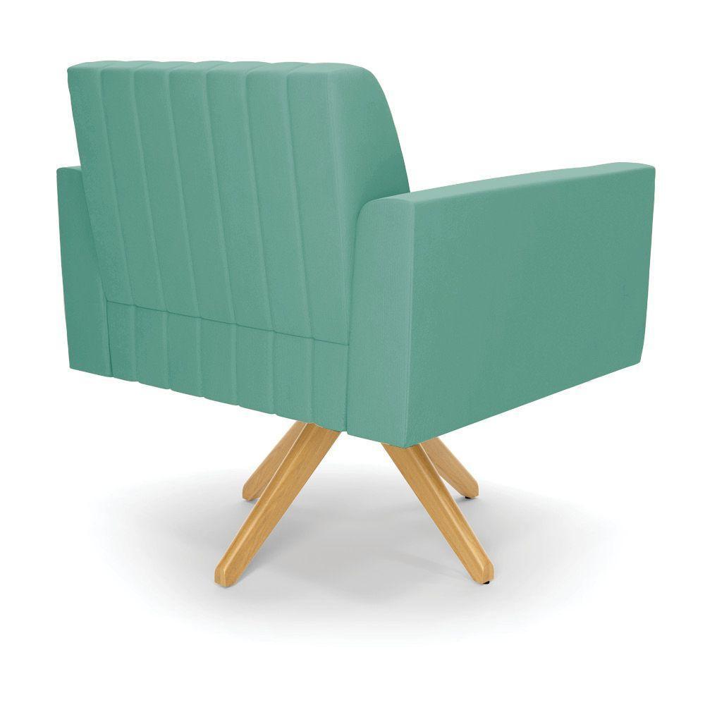 Kit 2 Poltronas Giratória Viena Gomada Suede Base De Madeira Ma30 - D'rossi Cor Azul Turquesa - 4