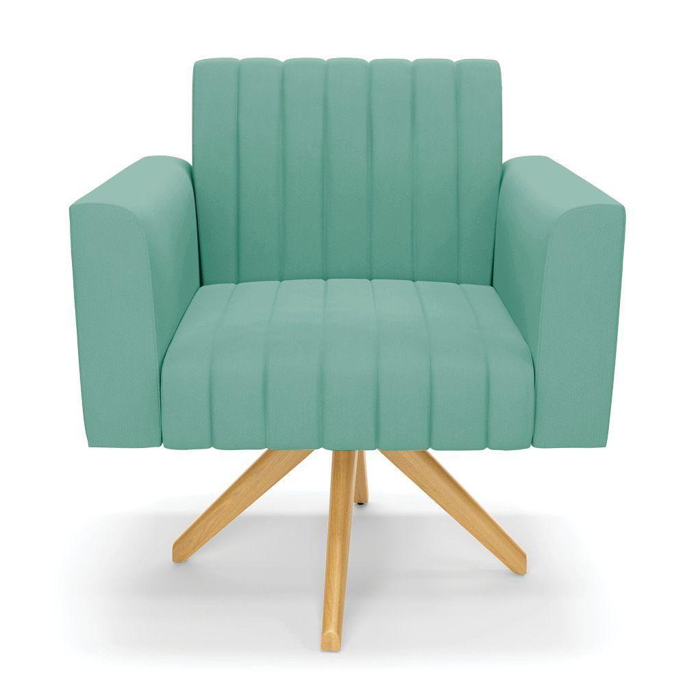 Kit 2 Poltronas Giratória Viena Gomada Suede Base De Madeira Ma30 - D'rossi Cor Azul Turquesa - 6