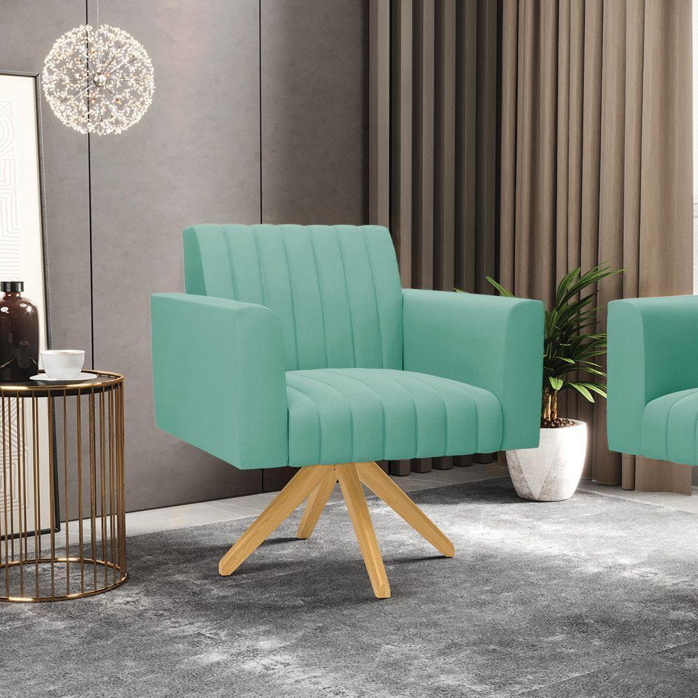 Kit 2 Poltronas Giratória Viena Gomada Suede Base De Madeira Ma30 - D'rossi Cor Azul Turquesa - 7