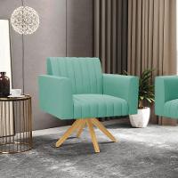 Kit 2 Poltronas Giratória Viena Gomada Suede Base De Madeira Ma30 - D'rossi Cor Azul Turquesa - 7