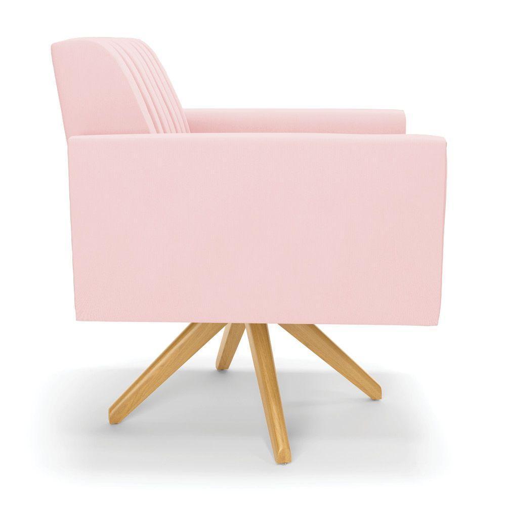 Kit 2 Poltronas Giratória Viena Gomada Suede Rosa Bebê Base De Madeira Ma30 - D'rossi - 5