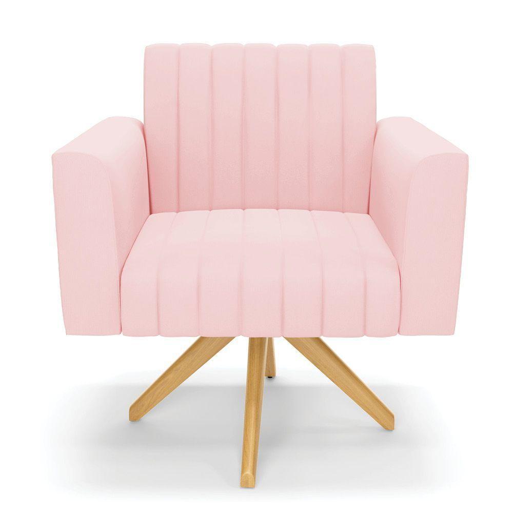 Kit 2 Poltronas Giratória Viena Gomada Suede Rosa Bebê Base De Madeira Ma30 - D'rossi - 6