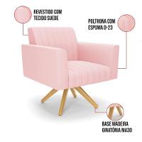 Kit 2 Poltronas Giratória Viena Gomada Suede Rosa Bebê Base De Madeira Ma30 - D'rossi - 3