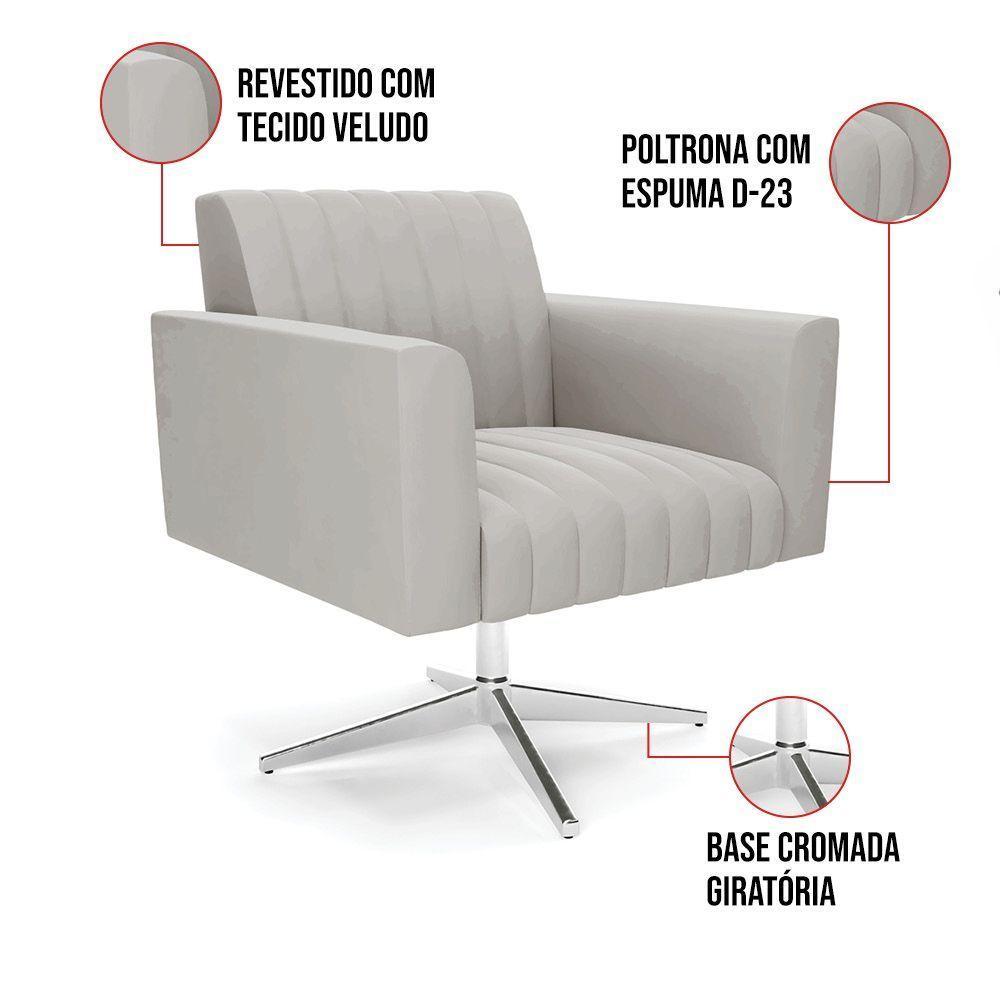 Kit 2 Poltronas Giratória Viena Gomada Veludo Base Cromada - D'rossi Cor Cinza - 3