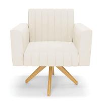 Kit 2 Poltronas Giratória Viena Gomada Veludo Bege Base De Madeira Ma30 - D'rossi - 7
