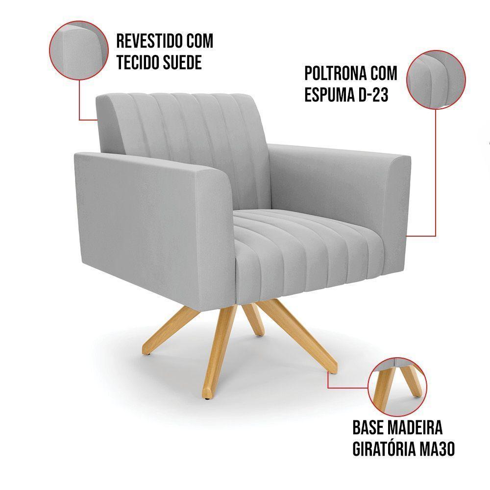 Kit 2 Poltronas Giratória Viena Gomada Suede Base De Madeira Ma30 - D'rossi Cor Cinza - 3