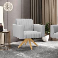 Kit 2 Poltronas Giratória Viena Gomada Suede Base De Madeira Ma30 - D'rossi Cor Cinza - 7