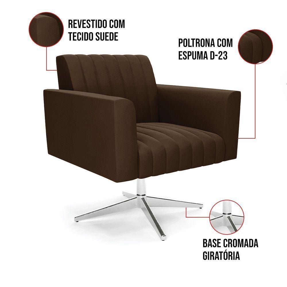 Kit 2 Poltronas Giratória Viena Gomada Suede Marrom Base Cromada - D'rossi - 3