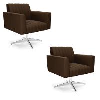 Kit 2 Poltronas Giratória Viena Gomada Suede Marrom Base Cromada - D'rossi - 1