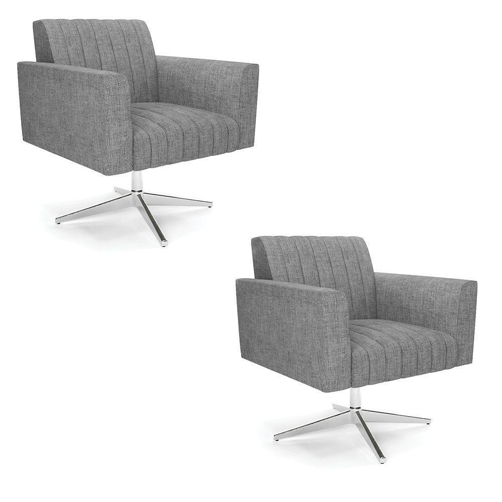 Kit 2 Poltronas Giratória Viena Gomada Linho Grafite A26 Base Cromada - D'rossi - 1