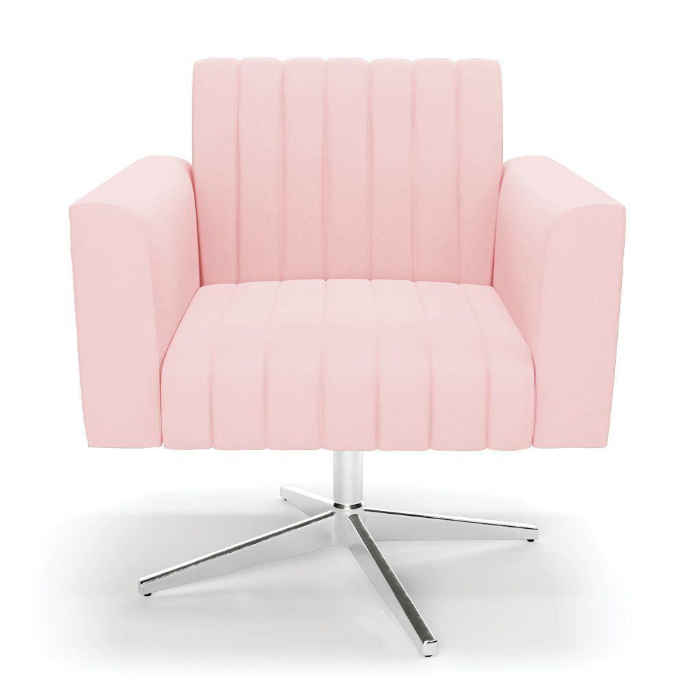 Kit 2 Poltronas Giratória Viena Gomada Suede Rosa Bebê Base Cromada - D'rossi - 6