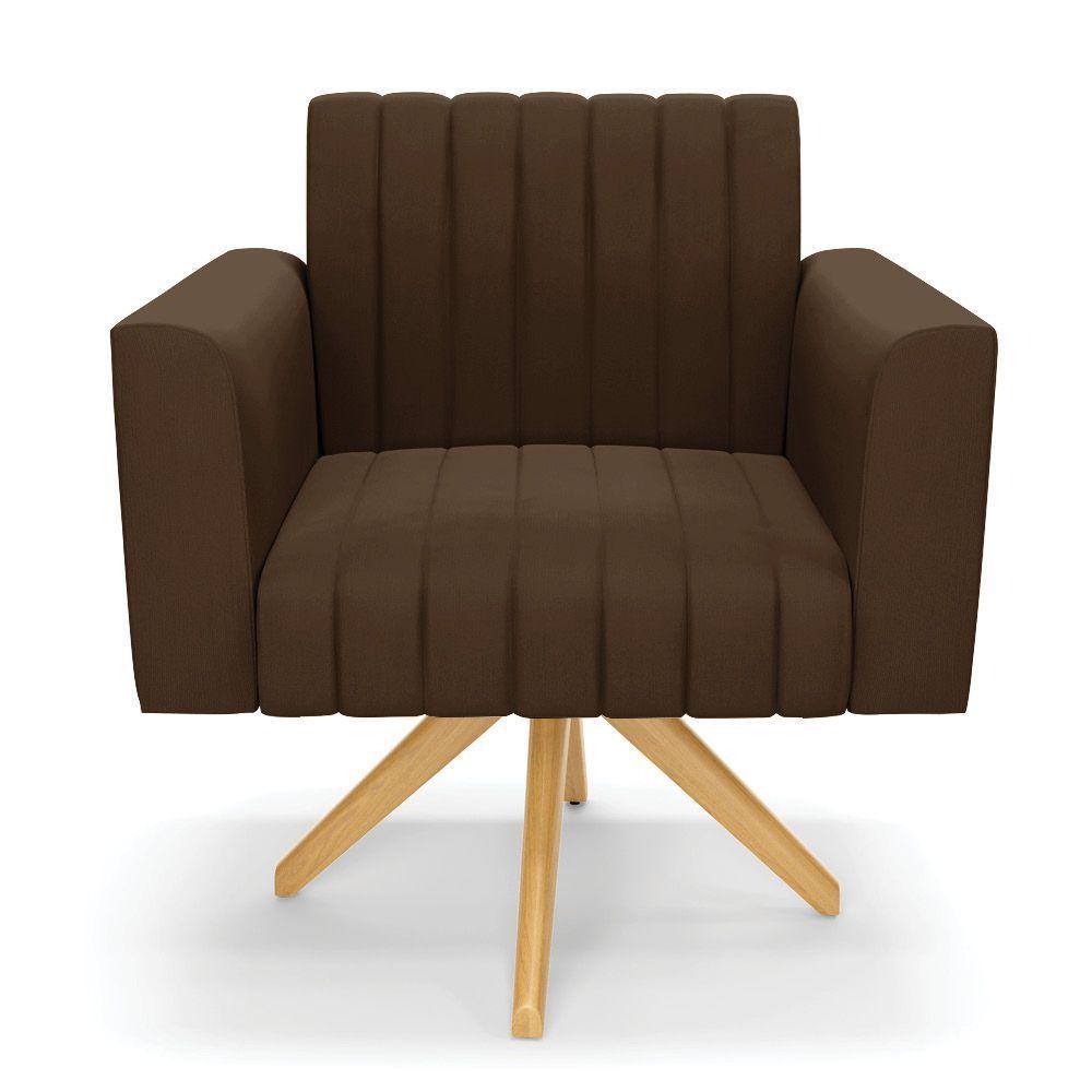 Kit 2 Poltronas Giratória Viena Gomada Suede Marrom Base De Madeira Ma30 - D'rossi - 6