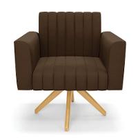 Kit 2 Poltronas Giratória Viena Gomada Suede Marrom Base De Madeira Ma30 - D'rossi - 6