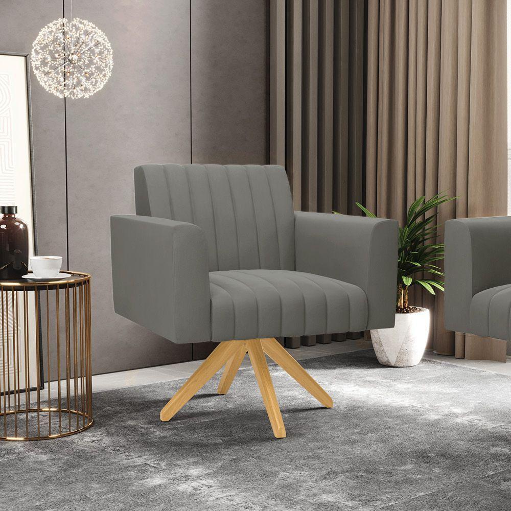 Kit 2 Poltronas Giratória Viena Gomada Suede Grafite Base De Madeira Ma30 - D'rossi - 7