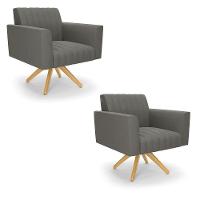 Kit 2 Poltronas Giratória Viena Gomada Suede Grafite Base De Madeira Ma30 - D'rossi - 1