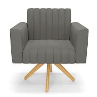 Kit 2 Poltronas Giratória Viena Gomada Suede Grafite Base De Madeira Ma30 - D'rossi - 6
