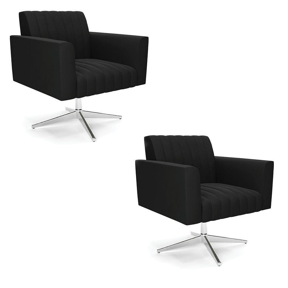 Kit 2 Poltronas Giratória Viena Gomada Suede Preto Base Cromada - D'rossi - 1