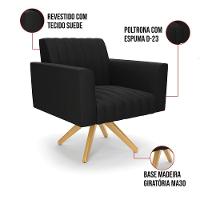 Kit 2 Poltronas Giratória Viena Gomada Suede Preto Base De Madeira Ma30 - D'rossi - 3