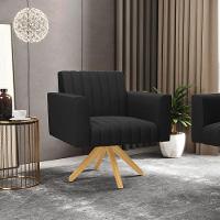 Kit 2 Poltronas Giratória Viena Gomada Suede Preto Base De Madeira Ma30 - D'rossi - 7
