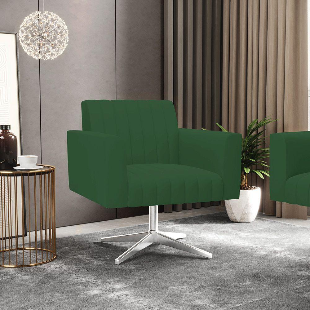 Kit 2 Poltronas Giratória Viena Gomada Veludo Verde Base Cromada - D'rossi - 7