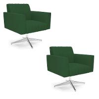Kit 2 Poltronas Giratória Viena Gomada Veludo Verde Base Cromada - D'rossi - 1