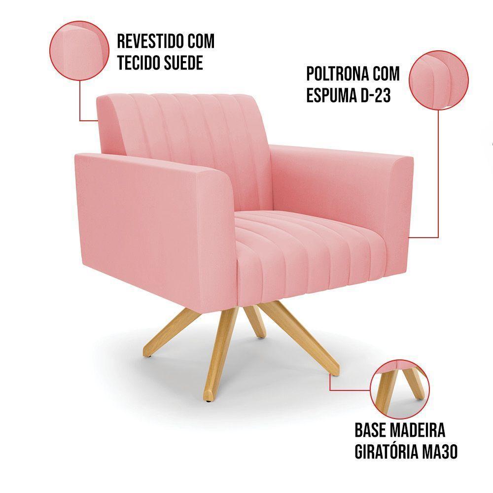 Kit 2 Poltronas Giratória Viena Gomada Suede Base De Madeira Ma30 - D'rossi Cor Rose - 3