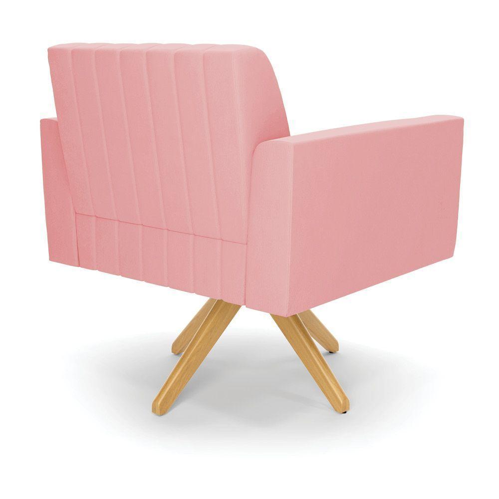 Kit 2 Poltronas Giratória Viena Gomada Suede Base De Madeira Ma30 - D'rossi Cor Rose - 4