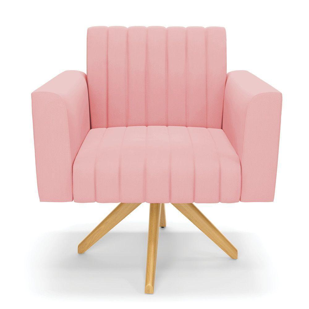 Kit 2 Poltronas Giratória Viena Gomada Suede Base De Madeira Ma30 - D'rossi Cor Rose - 6