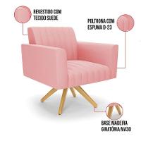 Kit 2 Poltronas Giratória Viena Gomada Suede Base De Madeira Ma30 - D'rossi Cor Rose - 3