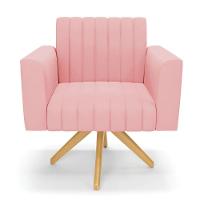 Kit 2 Poltronas Giratória Viena Gomada Suede Base De Madeira Ma30 - D'rossi Cor Rose - 6