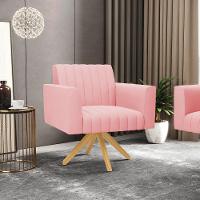 Kit 2 Poltronas Giratória Viena Gomada Suede Base De Madeira Ma30 - D'rossi Cor Rose - 7