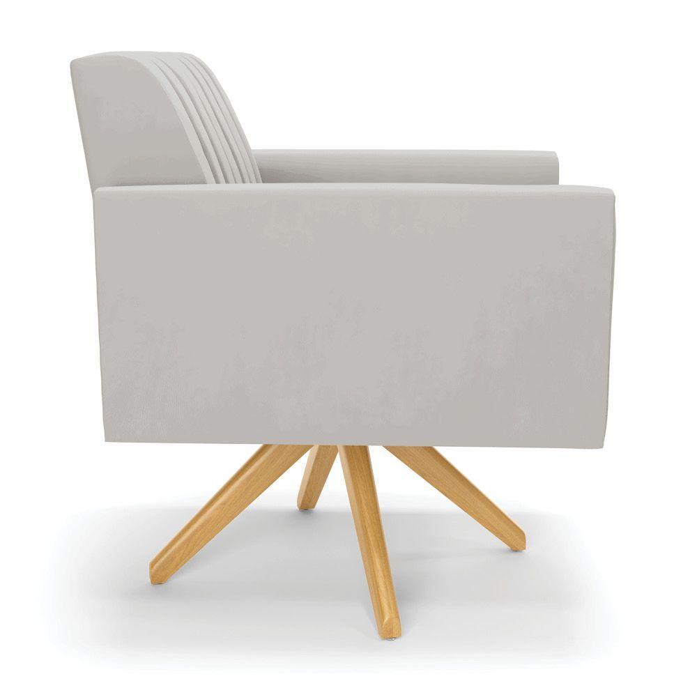 Kit 2 Poltronas Giratória Viena Gomada Veludo Cinza Base De Madeira Ma30 - D'rossi - 5