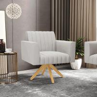 Kit 2 Poltronas Giratória Viena Gomada Veludo Cinza Base De Madeira Ma30 - D'rossi - 7