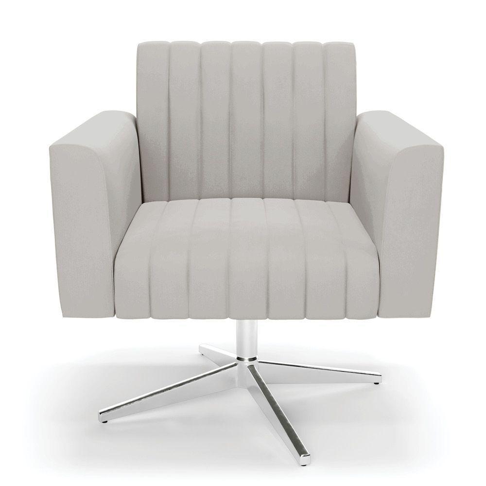 Kit 2 Poltronas Giratória Viena Gomada Veludo Cinza Base Cromada - D'rossi - 6