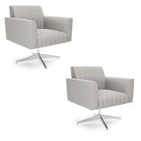 Kit 2 Poltronas Giratória Viena Gomada Veludo Cinza Base Cromada - D'rossi - 1