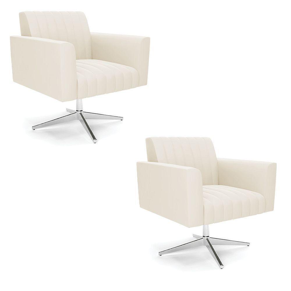 Kit 2 Poltronas Giratória Viena Gomada Veludo Base Cromada - D'rossi Cor Bege - 1