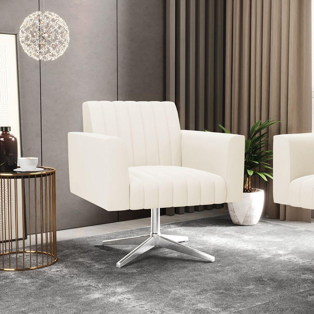 Kit 2 Poltronas Giratória Viena Gomada Veludo Base Cromada - D'rossi Cor Bege - 7