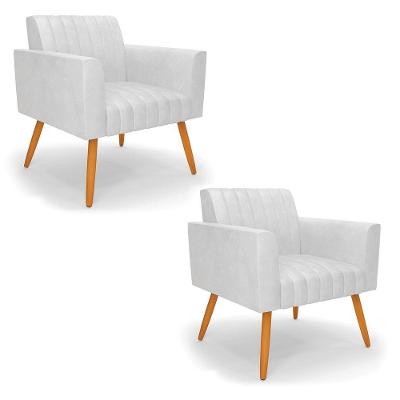 Kit 2 Poltronas Viena Gomada Corano Branco Pés Palito Castanho - D'rossi