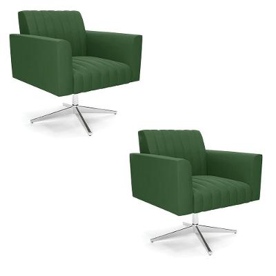 Kit 2 Poltronas Giratória Viena Gomada Suede Verde Base Cromada - D'rossi